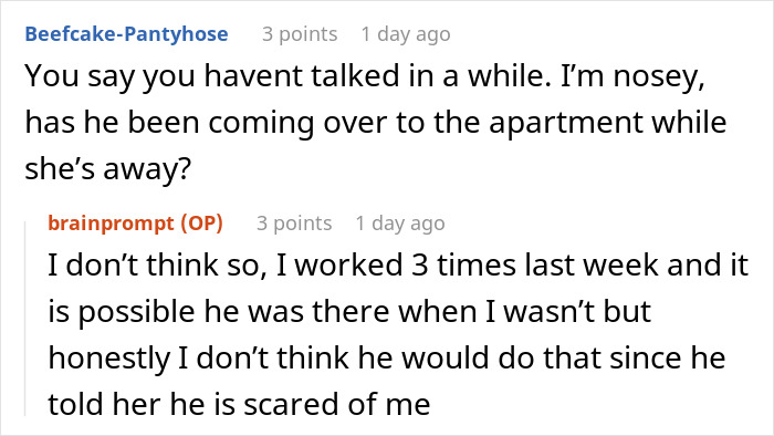 Text conversation about roommate boyfriend vacation drama, discussing suspicion of visits during absence. Text conversation about roommate boyfriend vacation drama, discussing suspicion of visits during absence.