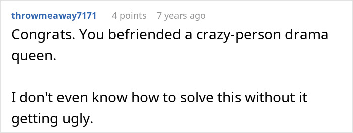 Screenshot of a Reddit comment describing a dramatic situation where fabricated cheating evidence backfires between friends.