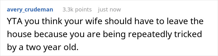 Screenshot of a Reddit comment discussing a dad being outsmarted by a 2-year-old toddler preventing mom from studying.