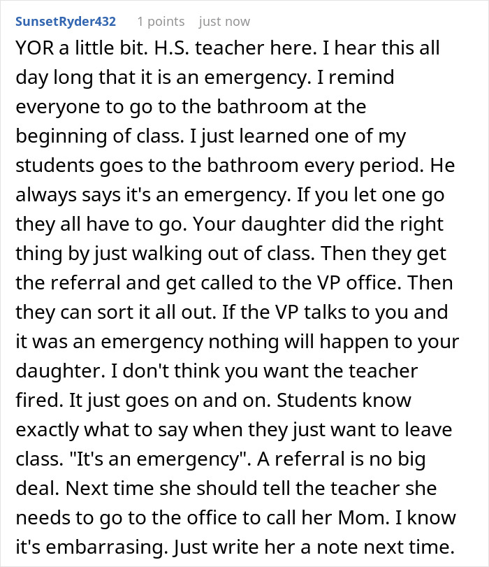 Mom struggles to contain her rage after teacher ignores her daughter’s emergency in a classroom setting.