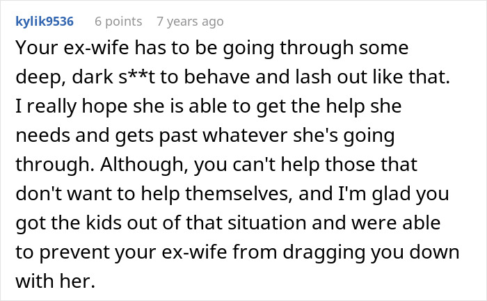 Screenshot of a Reddit comment discussing emotional struggles related to a woman’s award winning act in court case.