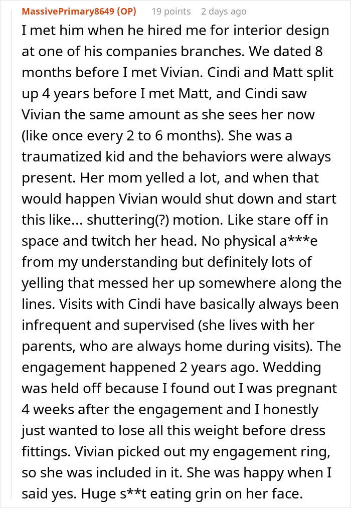 Text post discussing a woman’s experience with her fiancé and stepdaughter, revealing relationship struggles. Text post discussing a woman’s experience with her fiancé and stepdaughter, revealing relationship struggles.