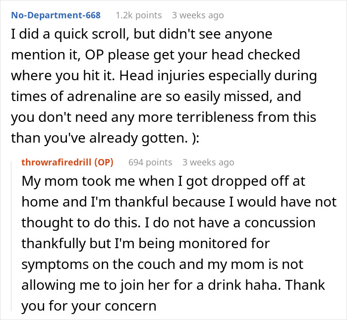 Reddit conversation about head injury advice after woman gets caught in boyfriend’s family Christmas tradition triggering childhood trauma. Reddit conversation about head injury advice after woman gets caught in boyfriend’s family Christmas tradition triggering childhood trauma.