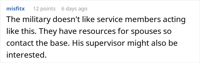 Comment discussing military resources for spouses and mentioning a supervisor, related to SAHM wife financial problems.