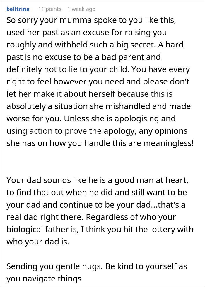 Commenter offers support after man discovers secret family through ancestry test pressured by wife, emphasizing forgiveness and kindness. Commenter offers support after man discovers secret family through ancestry test pressured by wife, emphasizing forgiveness and kindness.
