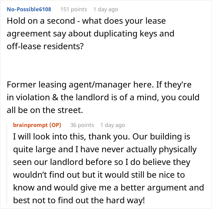 Commenter warns about lease violations and landlord risks amid roommate boyfriend vacation drama concerns. Commenter warns about lease violations and landlord risks amid roommate boyfriend vacation drama concerns.