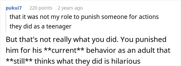 Reddit user reacts to bullying story, discussing how the behavior is still seen as hilarious by the person involved. Reddit user reacts to bullying story, discussing how the behavior is still seen as hilarious by the person involved.