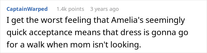 Comment about mom clinging to daughter&rsquo;s wedding dress as older daughter is upset over not handing it over.