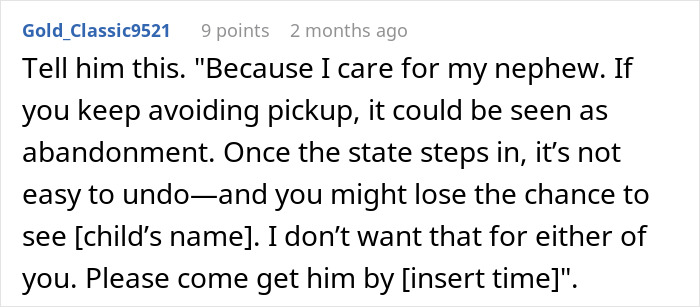 Comment warning about child pickup issues, reflecting stress of mom of 6 overwhelmed while babysitting brother&rsquo;s son.