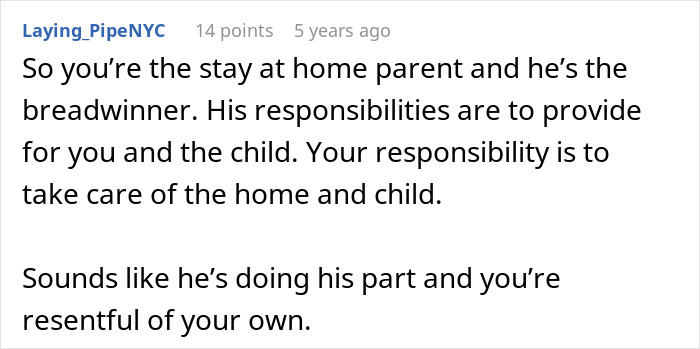 Comment discussing a man insisting his wife doesn&rsquo;t do anything at home and her stopping cleaning his mess.