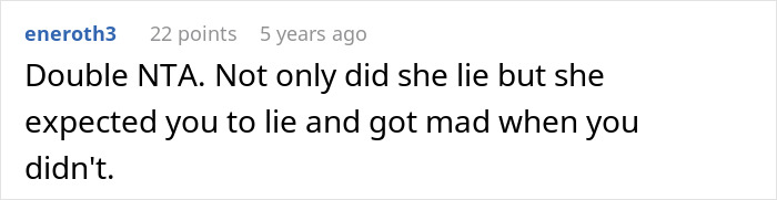 Guy embarrasses wife — screenshot of Reddit comment reading Double NTA, saying she lied and got mad when he didn't Guy embarrasses wife — screenshot of Reddit comment reading Double NTA, saying she lied and got mad when he didn't