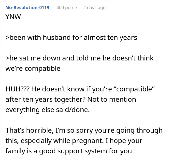 Text post about husband telling pregnant wife he never loved her and getting mad when she refuses to audition to win him back.