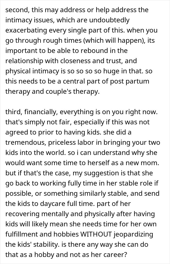 Screenshot of advice text about postpartum, finances and relationship where man feels like his GF's ATM Screenshot of advice text about postpartum, finances and relationship where man feels like his GF's ATM