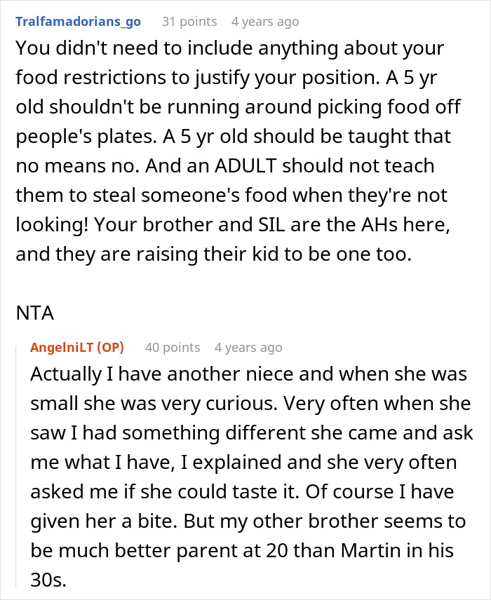 Discussion about refusing to give food to a little niece and teaching children about boundaries and respect. Discussion about refusing to give food to a little niece and teaching children about boundaries and respect.