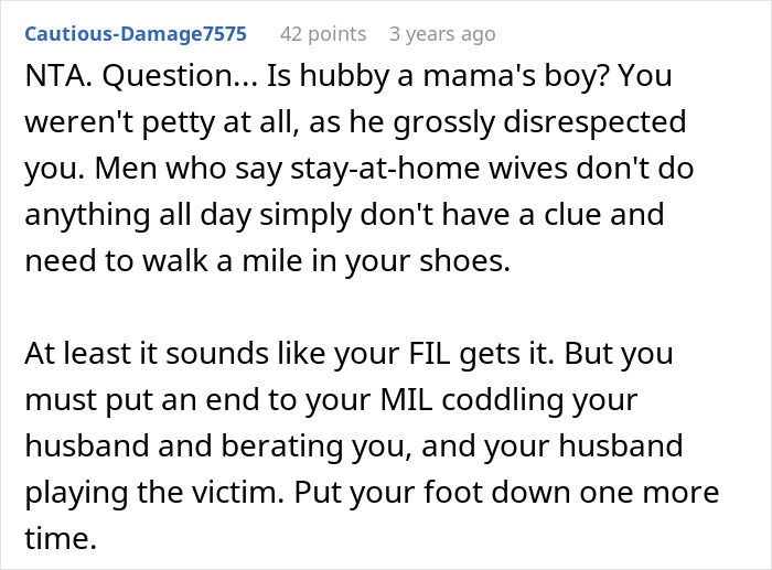 Comment discussing a husband throwing a tantrum after wife refuses to do as he demands, addressing disrespect and family dynamics. Comment discussing a husband throwing a tantrum after wife refuses to do as he demands, addressing disrespect and family dynamics.