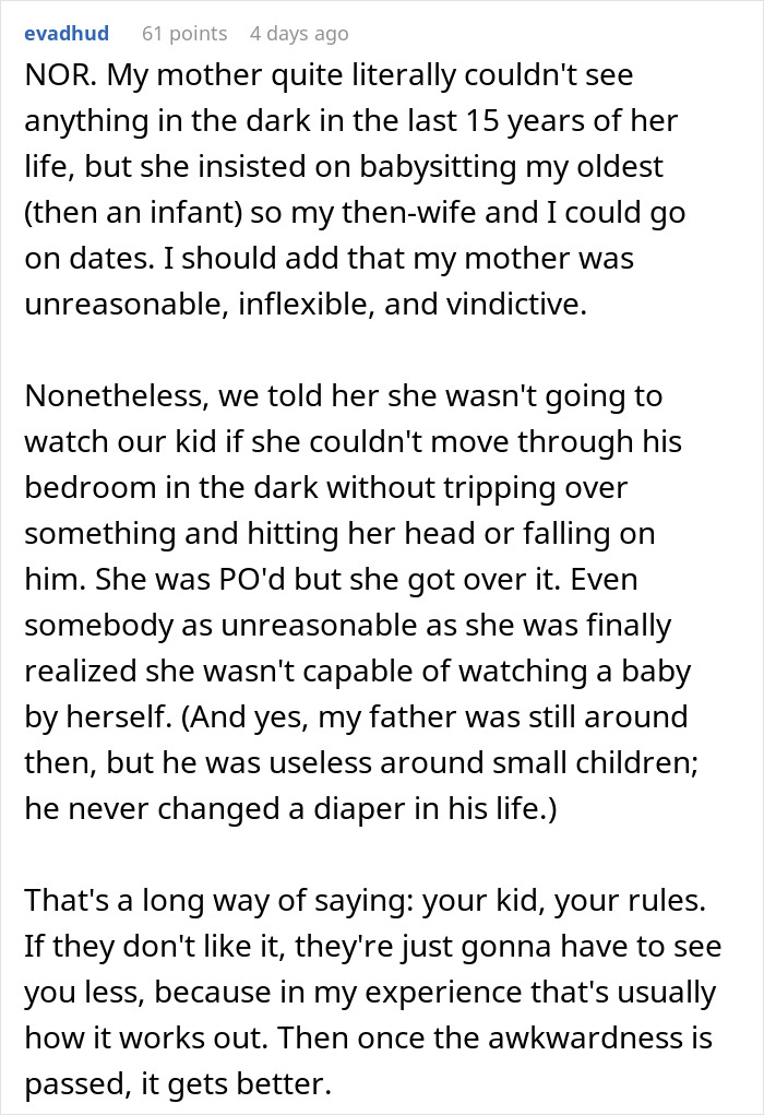 Comment about in-laws refusing to take grandchild safety seriously leading to being banned from babysitting for safety concerns. Comment about in-laws refusing to take grandchild safety seriously leading to being banned from babysitting for safety concerns.