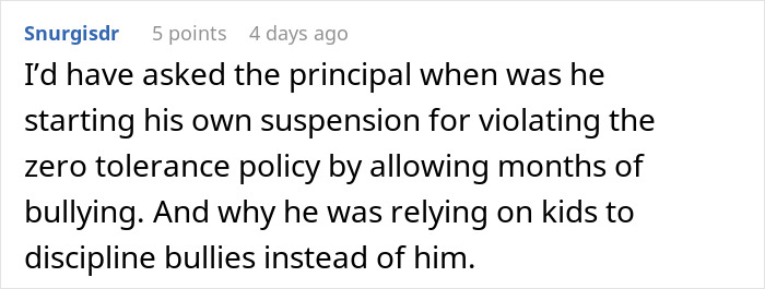 Comment discussing a dad taking son out to celebrate after he punches a bully and ex wife&rsquo;s reaction.