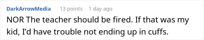 Screenshot of an online comment where a user expresses anger over a teacher ignoring a child's emergency situation. Screenshot of an online comment where a user expresses anger over a teacher ignoring a child's emergency situation.