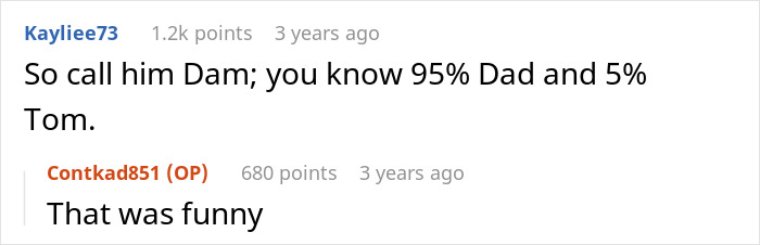 Screenshot of an online conversation about a teen calling out stepdad for ignoring him with mom saying he is 95% dad. Screenshot of an online conversation about a teen calling out stepdad for ignoring him with mom saying he is 95% dad.