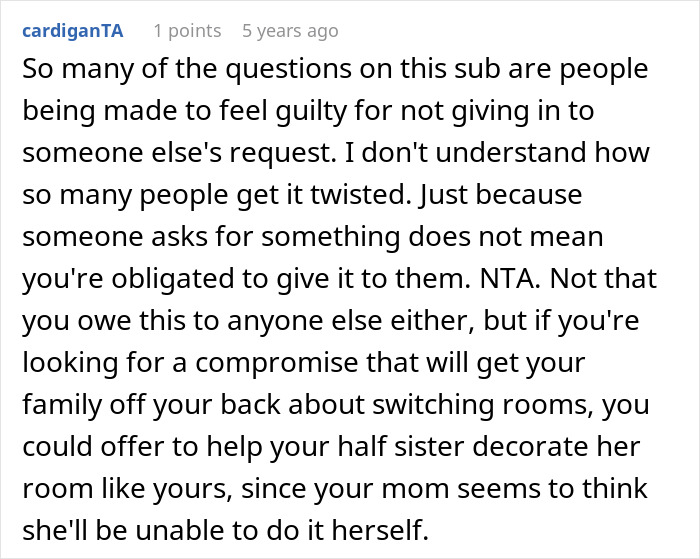 Screenshot of a Reddit comment discussing a teen accused of crushing half-sister’s dreams over a Christmas request. Screenshot of a Reddit comment discussing a teen accused of crushing half-sister’s dreams over a Christmas request.