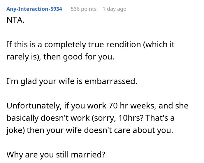Screenshot of a forum post discussing a wife furious after husband embarrasses her in front of her parents.
