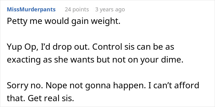 Screenshot of a Reddit comment discussing a woman witnessing her sister turn into a bridezilla and the family meeting consequences. Screenshot of a Reddit comment discussing a woman witnessing her sister turn into a bridezilla and the family meeting consequences.