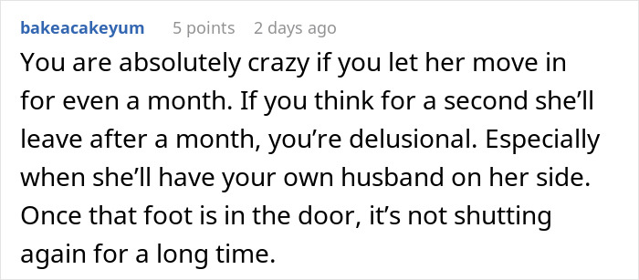 Comment expressing concern about wife refusing to house husband's relatives and resulting conflict over living arrangements.