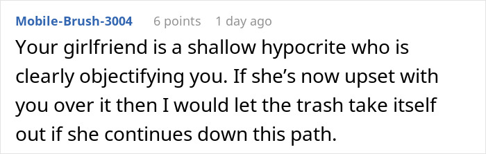 Text conversation showing someone calling their girlfriend a shallow hypocrite for objectifying her swimmer boyfriend.