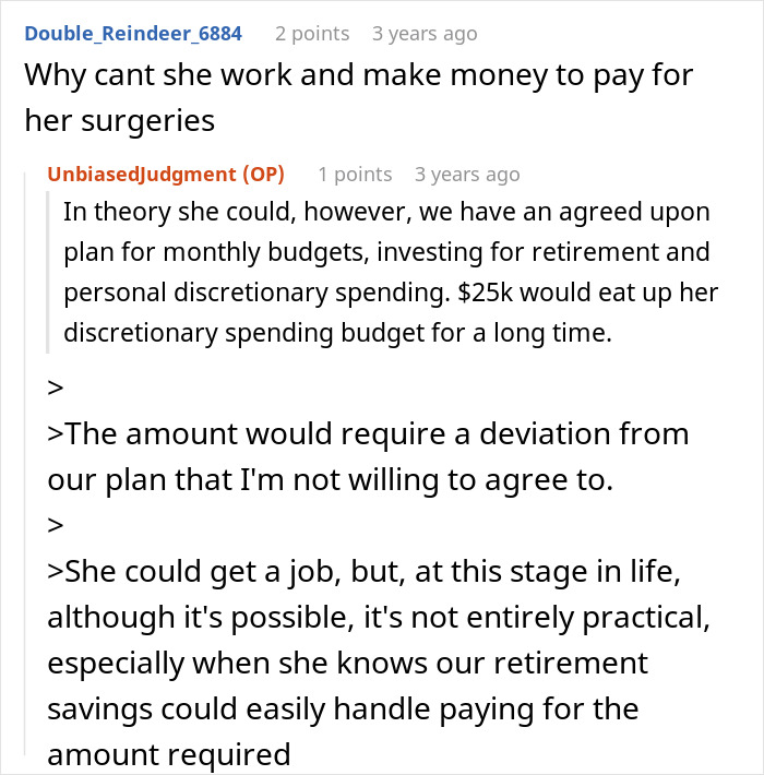 Reddit discussion on wife’s cosmetic upgrade, husband reluctant to adjust budget amid concerns of infidelity and financial strain.