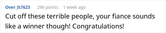 Comment text on white background, discussing fiance as a winner despite family drama involving golden child and sister’s fiance. Comment text on white background, discussing fiance as a winner despite family drama involving golden child and sister’s fiance.