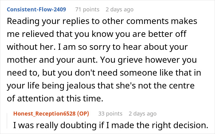 Screenshot of a Reddit conversation about a lady demanding her grieving boyfriend man up and console her after loss of his mother-in-law. Screenshot of a Reddit conversation about a lady demanding her grieving boyfriend man up and console her after loss of his mother-in-law.