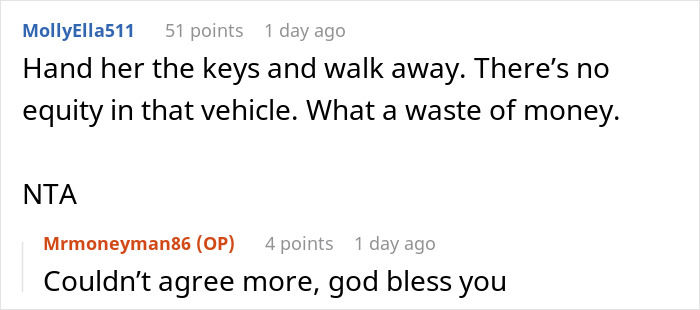 Screenshot of Reddit comments discussing how a teen&rsquo;s first car became a financial debt trap by his mom.