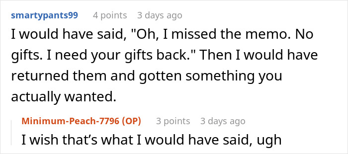 Reddit user responds to man failing to buy Christmas presents for girlfriend, discussing gift return and holiday gift expectations. Reddit user responds to man failing to buy Christmas presents for girlfriend, discussing gift return and holiday gift expectations.