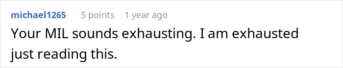 Screenshot of an online comment expressing exhaustion over a mother-in-law related Thanksgiving family situation.