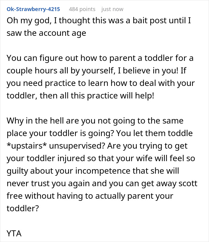 Reddit user discusses dad struggling to manage toddler while mom studies, highlighting challenges of parenting a 2-year-old. Reddit user discusses dad struggling to manage toddler while mom studies, highlighting challenges of parenting a 2-year-old.
