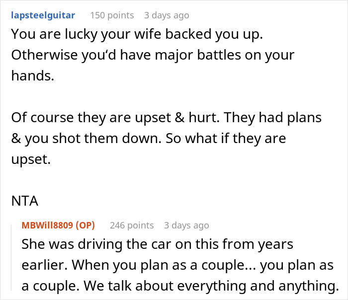 Reddit discussion about in-laws refusing to help with childcare and conflict over them wanting to move in.