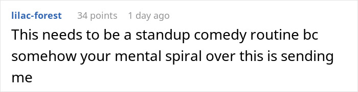 Comment from user lilac-forest reacting emotionally to being added to a random family group chat over seven months.