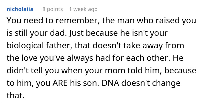 Comment on a story where a man finds out about a secret family after taking an ancestry DNA test.
