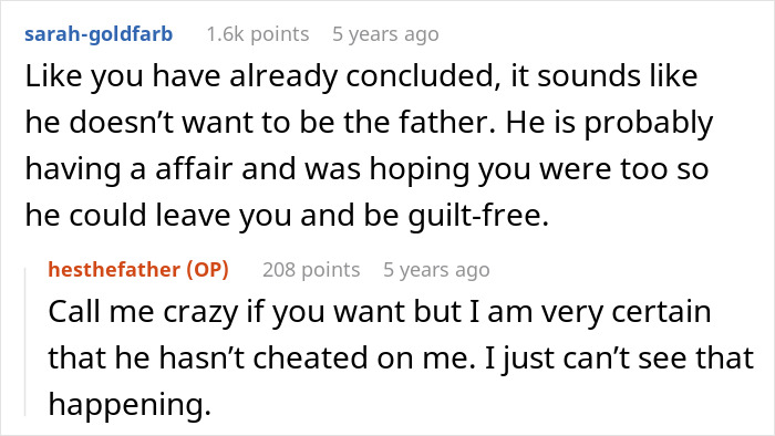 Screenshot of online conversation discussing a guy demanding a paternity test for his 3-year-old son.