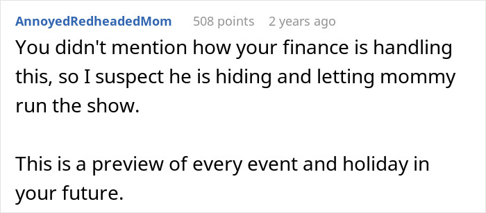 Screenshot of a Reddit comment discussing a mother-in-law trying to hijack a bride&rsquo;s wedding venue and dress.