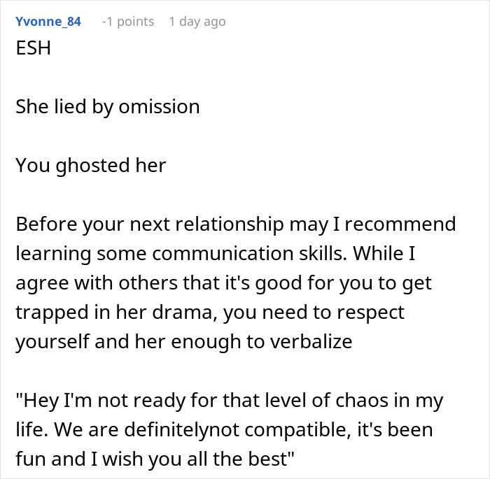 Screenshot of a forum comment discussing communication and relationship issues involving a man dumping his girlfriend with kids. Screenshot of a forum comment discussing communication and relationship issues involving a man dumping his girlfriend with kids.