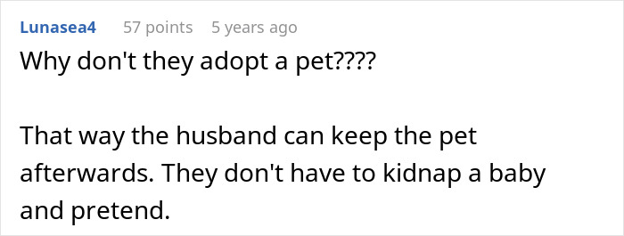Screenshot of an online comment discussing a cousin with cancer wanting to borrow a baby to experience motherhood. Screenshot of an online comment discussing a cousin with cancer wanting to borrow a baby to experience motherhood.