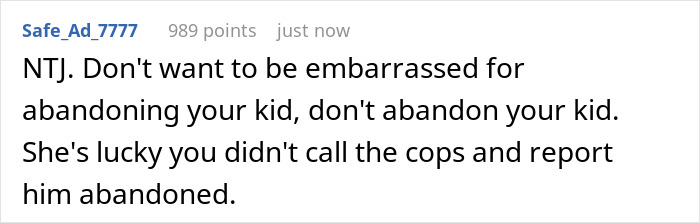 Screenshot of a user comment discussing a mom ghosting a friend after asking them to babysit for 20 minutes.