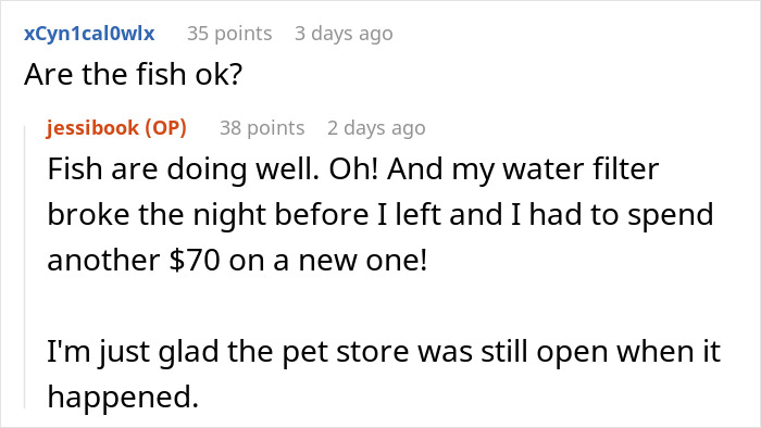 Reddit conversation about a woman letting friend stay during surgery recovery, returning to a filthy house and car driven 1,100 miles.