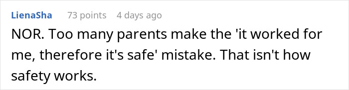 Screenshot of a Reddit comment discussing parents’ mistaken beliefs about child safety and babysitting concerns with in-laws. Screenshot of a Reddit comment discussing parents’ mistaken beliefs about child safety and babysitting concerns with in-laws.