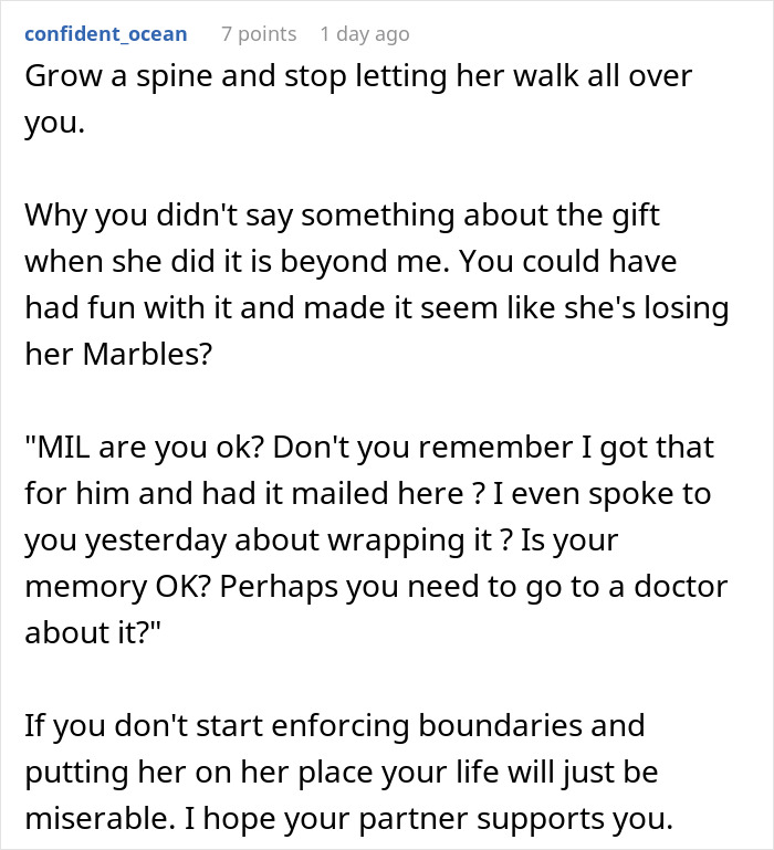 Comment advising husband to set boundaries with wife treating him like a wallet and not allowing parenting.