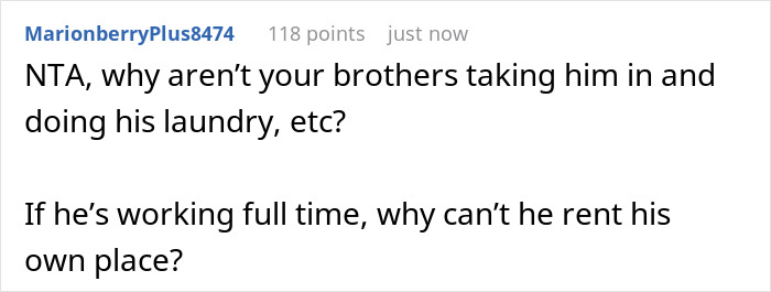 Text comment on a forum about a man using mental issues as excuse for entitled behavior and mistreatment of sister-in-law.