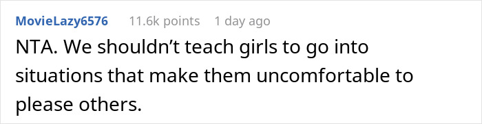 Reddit screenshot reading NTA, advice about not forcing daughters; relates to parent wonders make daughter attend birthday Reddit screenshot reading NTA, advice about not forcing daughters; relates to parent wonders make daughter attend birthday
