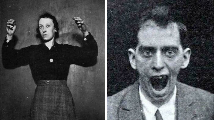 Black and white photos of two unsettling historical crime figures, illustrating eerie stories people can't believe happened.