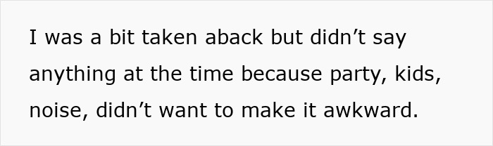 Text from a social media post describing a b-day party turning awkward as a guest mom rearranges food, corrects child, and takes control. Text from a social media post describing a b-day party turning awkward as a guest mom rearranges food, corrects child, and takes control.